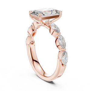 Luxury Classic Radiant Cut Diamond Engagement Ring Rose Gold Marquise Side Stone <b>Bridal</b> Wedding Jewelry Alloy for Women - Product Image 1