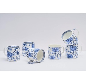 ถ้วยกาแฟและจานรองเซรามิกญี่ปุ่นโบราณถ้วยกาแฟลายดอกไม้สีฟ้าแก้วพร้อมจานรอง - Product Image 1