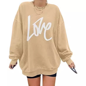 Sweat-shirts décontractés surdimensionnés pour femmes, de haute qualité, personnalisés en gros, en molleton chiné, col rond, pull d'hiver, uni, tricoté à l'avant - Product Image 5