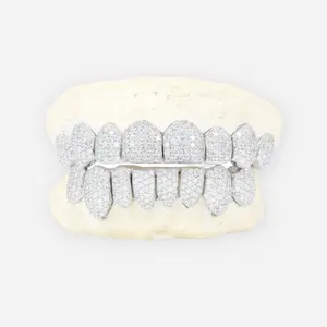 Hip hop iced out grills top-6 bottom-6 natural diamond gold teeth grills for men jewelry