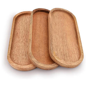 ถาดไม้ทรงรีถาดไม้งานฝีมือธรรมชาติสำหรับเสิร์ฟชาและกาแฟ - Product Image 1