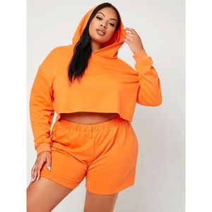 Ensemble de survêtement décontracté ajusté pour femmes, sweat-shirt et short, couleur unie, ensemble court deux pièces en gros - Product Image 6