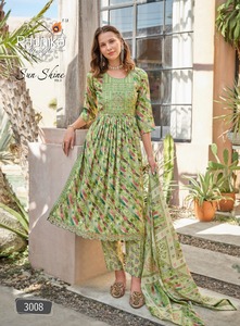 Exportación por nueva tela de muselina India exclusiva Long Nayra Cut Gawn con pantalón y Dupatta Set Diseñador elegante Mujeres Nayra Cut Suits - Product Image 2