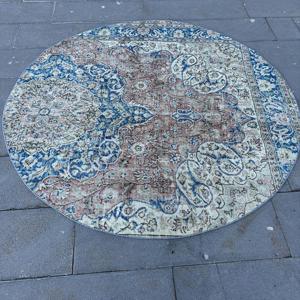 Alfombra Turca Vintage, Alfombra Oriental Azul Gris de 5.6x5.6 pies - Product Image 3