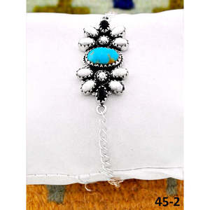 Southwest Handmade Santa Maria <b>Bracelet</b> with White Buffalo & Turquoise Featuring a Flower Pattern and Sterling <b>Silver</b> - Product Image 2
