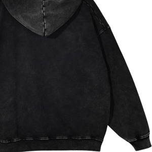 Sudadera con Capucha Negra Lavada al Ácido, Estilo Urbano Unisex, Gruesa, 100% Algodón, Impermeable, Holgada, Estilo Vintage Informal - Product Image 6