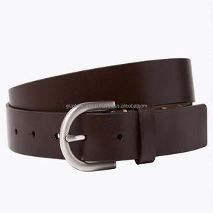 Cinturón informal de cuero genuino para hombre, hebilla de latón chapada en plata, Estilo Vintage clásico, acabado marrón, en todos los tamaños personalizados - Product Image 1