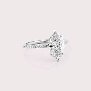 Marquise Cut Lab Grown <b>Diamond</b> Solitaire Engagement Ring with Pavé Band in Solid 925 Sterling Silver - Product Image 2