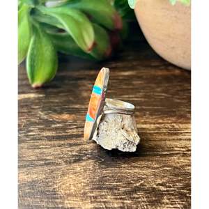 Navajo Handcrafted Multi Stone Turquoise Opal <b>Jade</b> Sterling Silver Inlay <b>Ring</b> Size 5 - Product Image 4