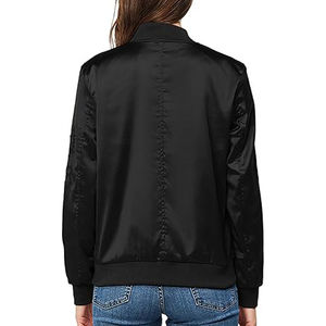 Chaqueta Bomber de satén para mujer, precio al por mayor, informal, Otoño, negro, Varsity, con cremallera, prendas de vestir exteriores, piel de oveja, bolsillos de algodón para mujer - Product Image 6
