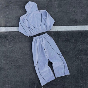 Ensemble de survêtement streetwear oversize pour homme, personnalisé par un fabricant de vêtements, comprenant un sweat à capuche tissé et un pantalon de jogging ample pour l'hiver - Product Image 2