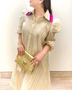 Conjunto Asimétrico de Algodón Lurex Blanco Hueso, Conjunto de Diseñador Indio, Conjunto de Uso Diario, Túnica de Algodón con Estampado Metálico y Pantalones Palazzo - Product Image 1