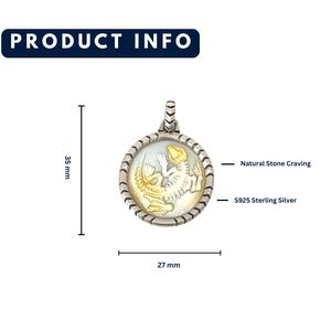 Colgante de Plata de Ley 925 con Fósil de Dinosaurio y Madreperla Amarilla, Estilo Casual/Deportivo, Amuleto Fino Unisex |   OEM - Product Image 2