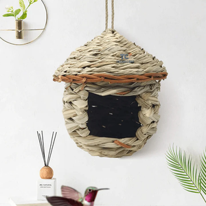 Herbe de mer Nid d'oiseaux Maison de nidification pour colibris Maisons d'oiseaux suspendues à l'extérieur de la cabane d'herbe Poche de repos pour Wren Sparrow Wicker - Product Image 5
