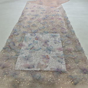 3D fleur mariée papillon vente Polyester tissu tissu en tulle floral brode de paillettes Design de luxe paillettes tissus - Product Image 4
