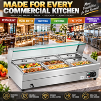Bain-marie commercial 9 bacs 1500W 220V, chauffe-plats électrique en acier inoxydable, table vapeur double rangée pour buffet avec couvercle en verre