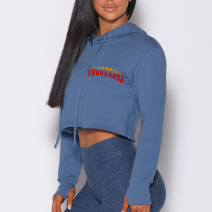 Logo personnalisé coton polaire lourd pull-over Crop femmes sweats à capuche surdimensionné recadrée sweat-shirt à capuche vierge avec poches - Product Image 2