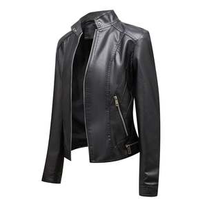Veste en cuir PU véritable personnalisée pour femmes Bomber d'hiver élégante veste de moto en tissu tissé de style occidental - Product Image 5