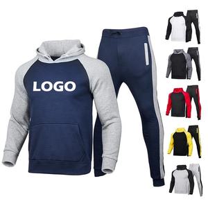 100% coton marque conception personnalisée survêtement unisexe Sport porter deux pièces ensemble pull à capuche pantalons de survêtement hommes survêtements - Product Image 1