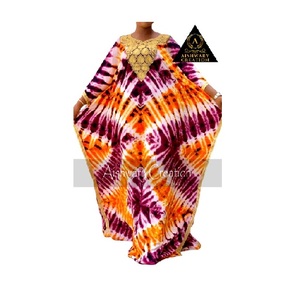 Elegante Kaftán Abaya de Rayón y Chifón Hecho a Mano para Mujer, Largo hasta el Suelo, con Patrón Geométrico, Mangas Cortas, Estilo Vintage - Product Image 1