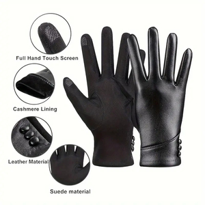 1306 femmes temps froid coupe-vent plein doigt mitaines polaire doublé chaud hiver cuir écran tactile gants usage quotidien - Product Image 4