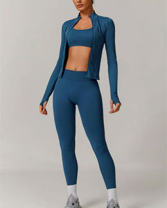 Conjunto de mallas y Top con cremallera sin costuras para mujer, ropa de gimnasio de Yoga de alta elasticidad, conjunto de fitness cómodo de 2 piezas - Product Image 6