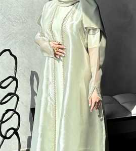 2024 recién llegados Abaya bordada de tela Nida importada para mujeres saudíes ropa islámica modesta vestido de baile silueta al por mayor - Product Image 3