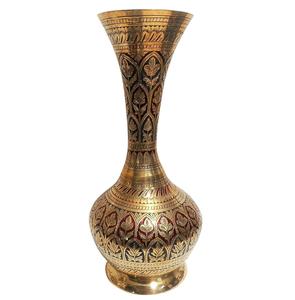 <b>Vintage</b> Etched Brass <b>Vase</b> Made in India, Engraved Solid Brass and Black Enamel <b>Vintage</b> Bohemian Decor, Rustic Asian Decor - Product Image 4