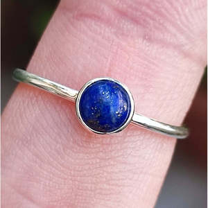 Handmade Dainty Minimalist Sterling Silver <b>Ring</b> Cute <b>Lapis</b> <b>Lazuli</b> Bezel Setting Gift for Women - Product Image 5