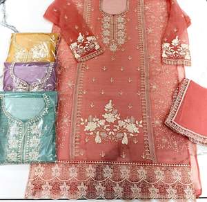 Designer moderne indien pakistanais vêtements non cousus belle Premium fête porter des costumes brodés à la main mode-avant - Product Image 1