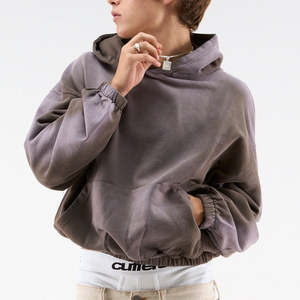 Sweat à capuche oversize épais uni en molleton 100% coton, effet délavé vintage, style streetwear, épaules tombantes - Product Image 3