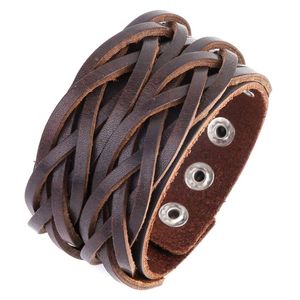 Nouvelle mode hommes large Bracelet en cuir véritable marron large manchette Bracelets & Bracelets Vintage Punk Bracelet hommes bijoux - Product Image 4