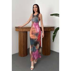 Beige <b>Batik</b> Print Midi <b>Dress</b>-Woven Fabric Digital Printing Natural Waist A-Line Silhouette - Product Image 2