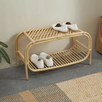 Étagère à chaussures réglable à 2 niveaux en rotin scandinave écologique pour salon et entrée, fabriquée au Vietnam