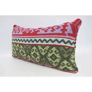 Coussin décoratif géométrique vert en laine 12x24 pouces, tissé ethnique, motif feuilles vintage, design rectangulaire, antidérapant - Product Image 4