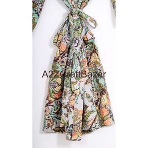 Robe kimono courte vintage faite à la main en coton 100% avec motif floral luxueux, veste indienne en coton matelassé, veste d'hiver douce, veste de nuit d'automne - Product Image 6