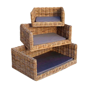 Vietnamese Rattan Pet House with Mattress Cat and <b>Dog</b> Bed Featuring Animal Pattern Bamboo Furniture Accessories - Product Image 2