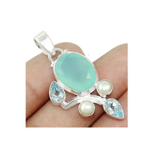 Colgante de Topacio Azul de Calcedonia para mujer, de Plata de Ley 925, hecho a mano, precio más bajo - Product Image 1