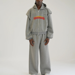 OEM Custom Made Solid Color Plus Size Double Sleeve <b>Zip</b> <b>Up</b> <b>Hoodie</b> & Baggy Jogger Set Custom Printed Logo Tracksuit For Men - Product Image 4