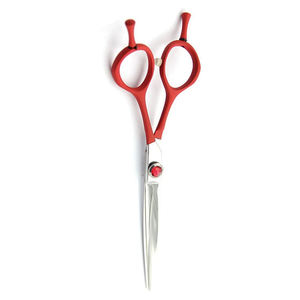 Tijeras de corte de pelo con mango de Color rojo, tijeras de peluquería de acero alemán Extra afiladas con reposapiés ajustable - Product Image 3