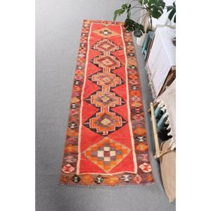 Vintage Kilim <b>Runner</b> Rug 2.7x9 ft (83x275 cm), Turkish <b>Red</b> Polka dot Wool Rug - Product Image 1