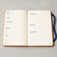 LABON Cuaderno de Proyectos DIY A5 Personalizado, Agenda Naranja de Tapa Dura, Planificador para el Hogar, Materiales para Presupuesto de Habitación, Línea de Tiempo, Banda Elástica