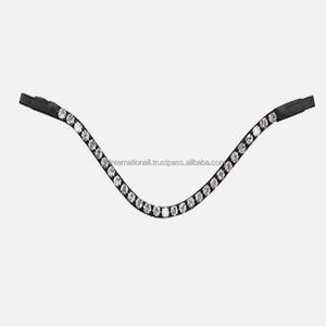 Banda para la frente del caballo, banda de cuero auténtico negro de onda profunda con cristales de diamante plateado de 1 fila, banda mega ostentosa para la frente - Product Image 4