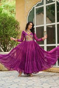 Ensemble de robe de designer ethnique pour femmes bordure en dentelle évasée Kurta Salwar Kameez comprenant Dupatta séchage rapide toutes les saisons indien pakistanais - Product Image 4