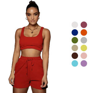 Tenues de yoga 2 pièces pour femmes, débardeurs et shorts sans couture, ensembles de vêtements de sport pour la gym - Product Image 3