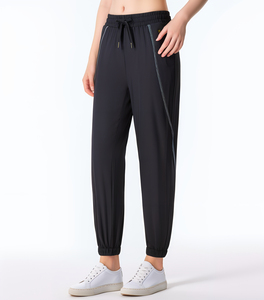 กางเกงจ็อกเกอร์ออกกำลังกายเอวสูงสำหรับผู้หญิง ระบายอากาศได้ดี เอวยางยืด มีเชือกผูก ลายเรียบ ไซส์ XL ผลิตจากผ้าสแปนเด็กซ์และไนลอน - Product Image 4