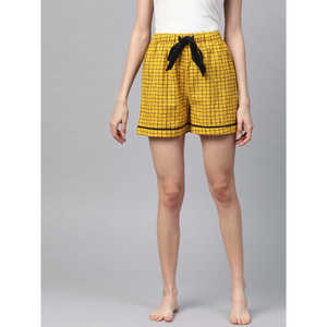 กางเกงขาสั้นทรงปกติพิมพ์ลายผ้าฝ้ายสีเหลืองสำหรับผู้หญิง - Product Image 4