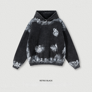 Sudadera con capucha <span class=keywords><strong>para</strong></span> hombre, estilo vintage, de tejido grueso, con efecto lavado, diseño de trazo de pincel pintado a mano, con borde deshilachado, sudaderas con capucha lisas al por mayor - Product Image 1