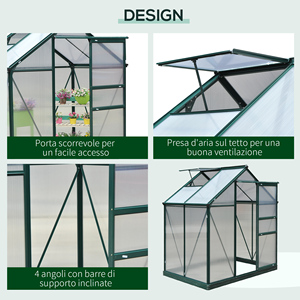 Outsunny Anti-UV Polycarbonate Garden Greenhouse with Window and <b>Sliding</b> Door, 190x132x201cm - Product Image 4