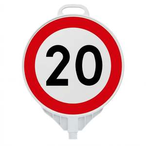 Panneau de signalisation routière ultra-rond réfléchissant, impression recto, vitesse maximale 20 km/h, 38 cm, matériau PPC, alerte visuelle - Product Image 1